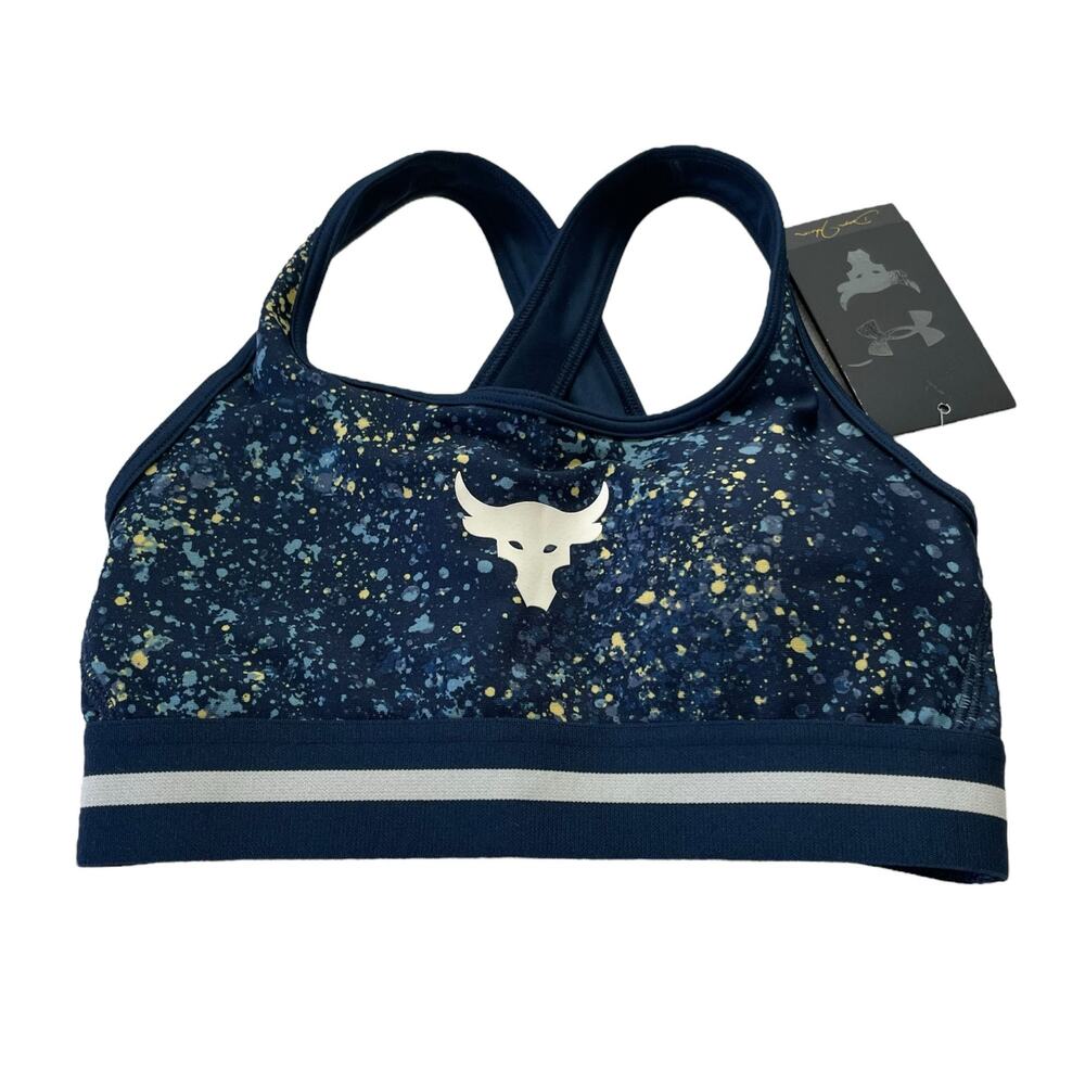 Under Armour Womens Sports Cross Back Bra Size XS Project Rock Compression Navy - Picture 3 of 10